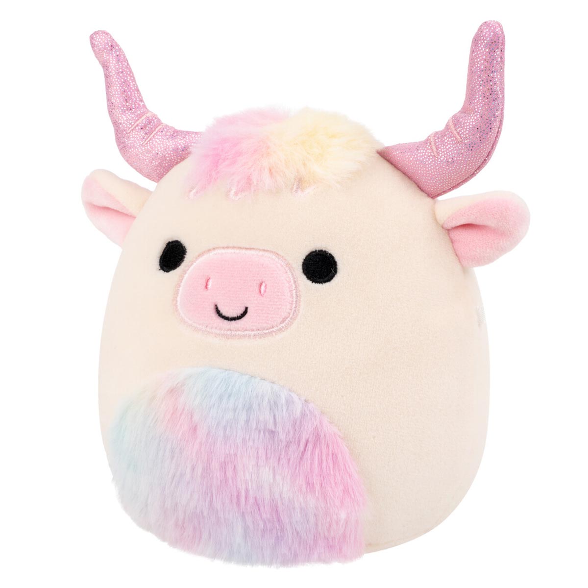 5-Inch Dagnus the Tan Highland Cow with Rainbow Tie-Dye Belly - Image 2