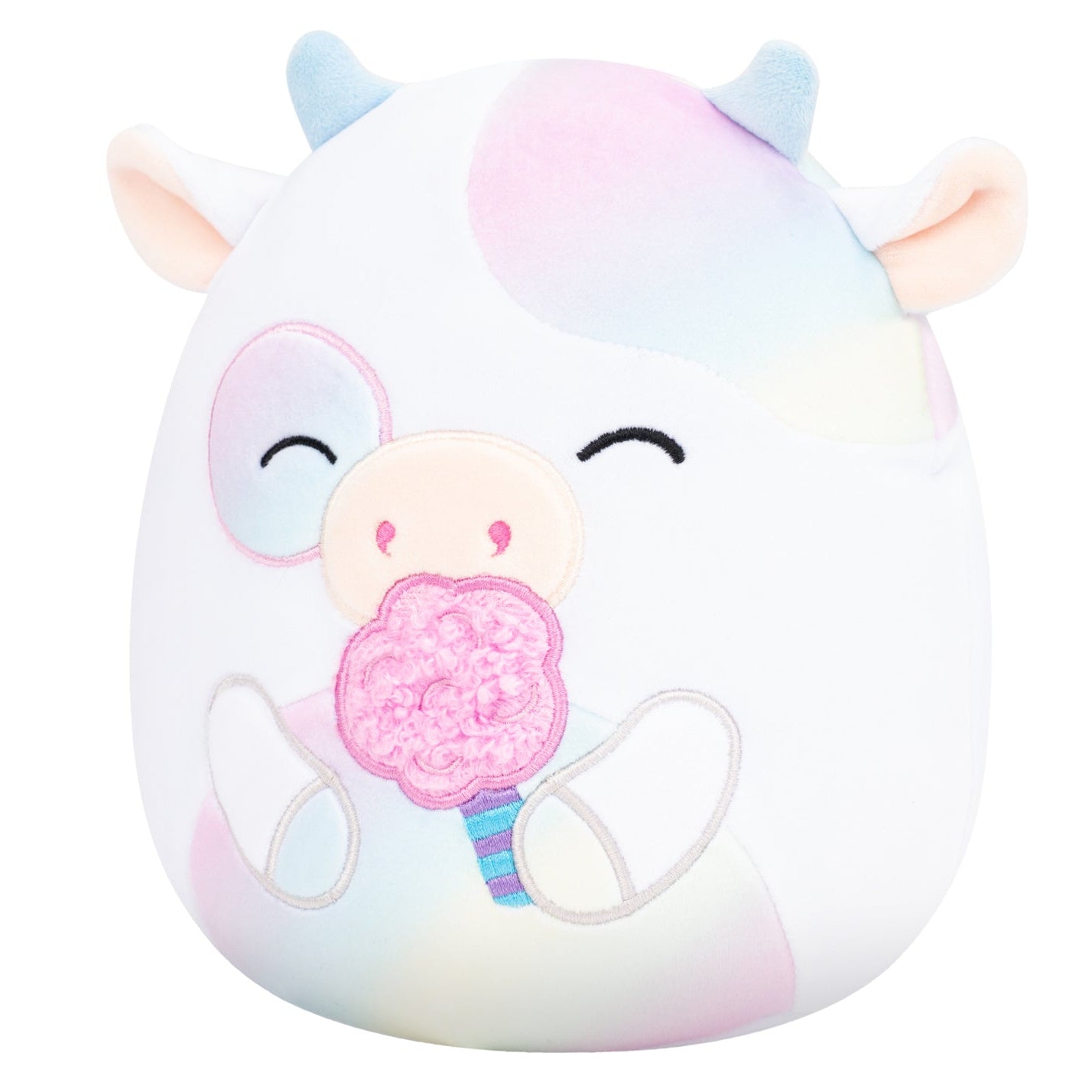 5-Inch Belozi the White And Rainbow Tie-Dye Cow Holding Cotton Candy - Image 2