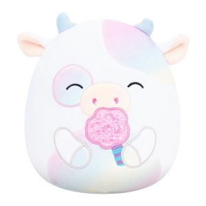 5-Inch Belozi the White And Rainbow Tie-Dye Cow Holding Cotton Candy